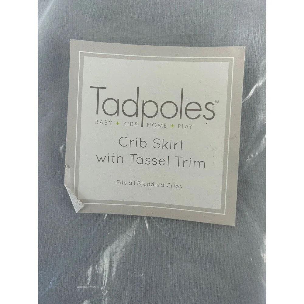 Tadpoles Crib Skirt Gray Microfiber Tassel Trim Standard Baby Bedding New 28x52